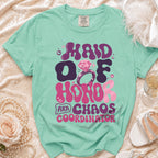 Maid of Honor aka Chaos Coordinator graphic tee in teal with diamond ring.