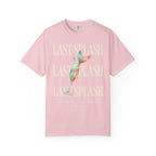 Pink t-shirt with "Last Splash" and "Sarah's Bach" text.