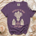 Purple t-shirt with "Mother of the Bride" text and ghost bride bouquets.
