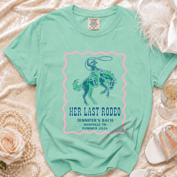 Her Last Rodeo Western Bachelorette T-Shirt in Island Reef