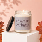 Candle with text "From 'I Do' to Always" and "vowed".