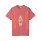 T-shirt with "Last Splash" and a cocktail shaker with a flamingo float.