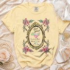Yellow t-shirt with "Last Splash Sarah's Bach Malibu CA Summer 2026" in floral frame.