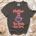 Dark grey t-shirt with "Mother Of The Bride Boo Crew" graphic and ghost bride.
