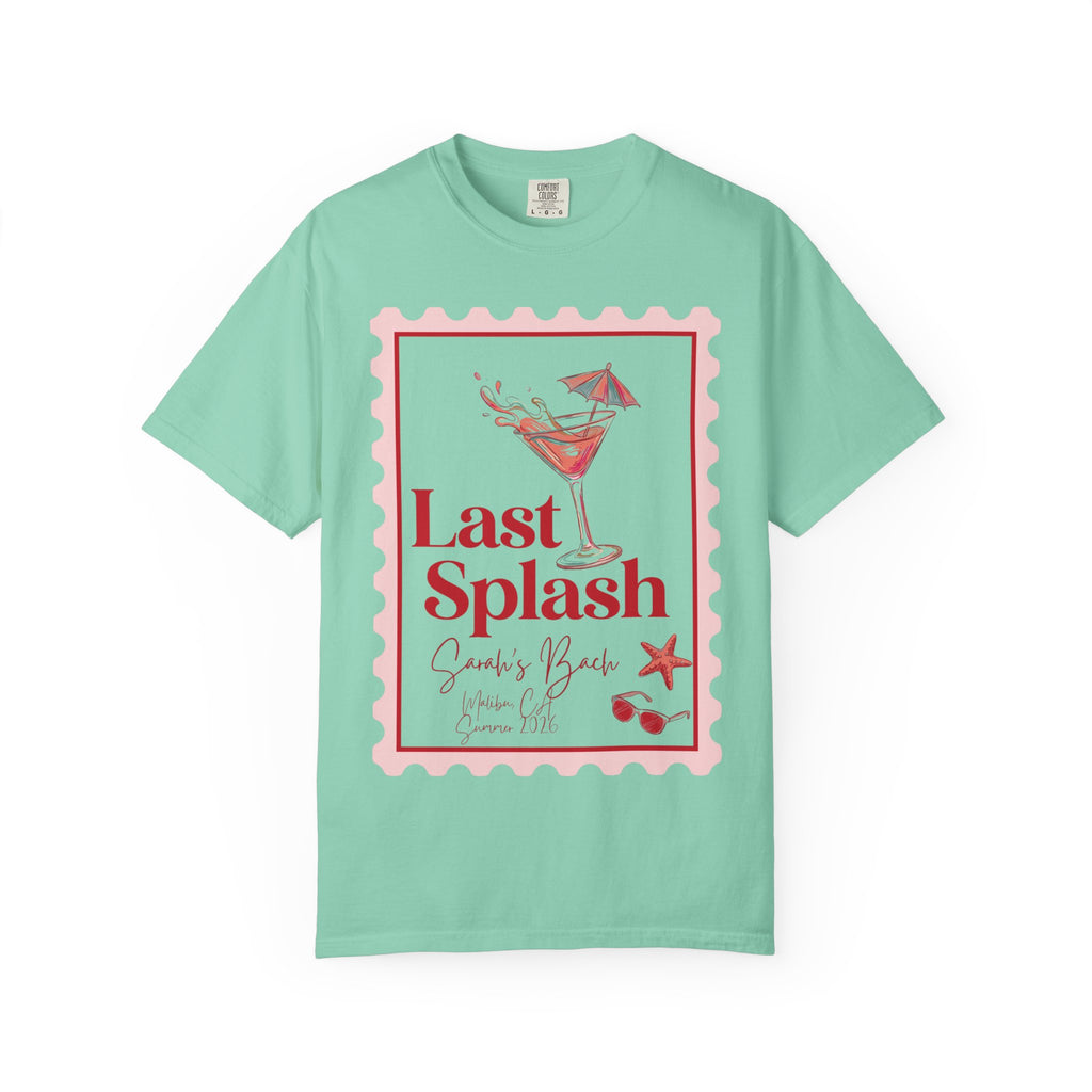 Teal t-shirt with "Last Splash Sarah's Bach Summer 2024" graphic.