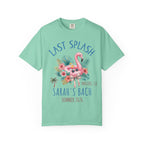Mint t-shirt with "Last Splash" text, flamingo, palm trees, and flowers.