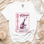 White t-shirt with "Maid of Honor Chaos I'm Just Here For Champagne" graphic.