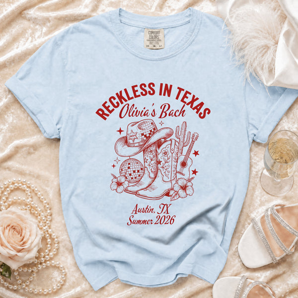 Reckless Texas Bachelorette T-Shirt in Chambray