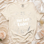 Cream t-shirt with "Jennifer's Bach Her Last Rodeo Nashville, TN Summer 2026" and Western graphics.