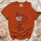 Orange t-shirt with "Wifey Wants a Spritz" graphic and martini glass.