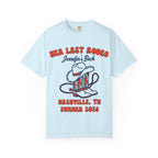 Light blue t-shirt with "Her Last Rodeo Jennifer's Back Nashville, TN Summer 2026" and cowboy boots.