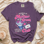 Purple t-shirt with "Member of the Mother of the Groom Club" graphic.