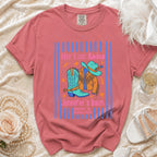 Cowboy hat, boots, and jacket design for "Her Last Rodeo" bachelorette party.