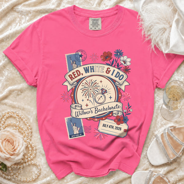 Red, White & I Do Bachelorette T-Shirt in Crunchberry