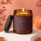 Amber candle with "Sienna Front Row At My Wedding Will You Be My Bridesmaid?" text.