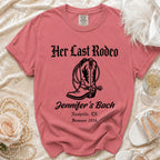 Rose gold t-shirt with "Her Last Rodeo Jennifer's Bach Nashville, TN Summer 2026".