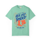 Jennifer's Bach "Her Last Rodeo" text with cowboy boots and hat graphics.