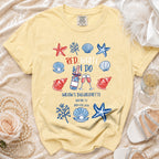 Yellow t-shirt for Willow's Bachelorette in Austin, TX, July 4th, 2026.