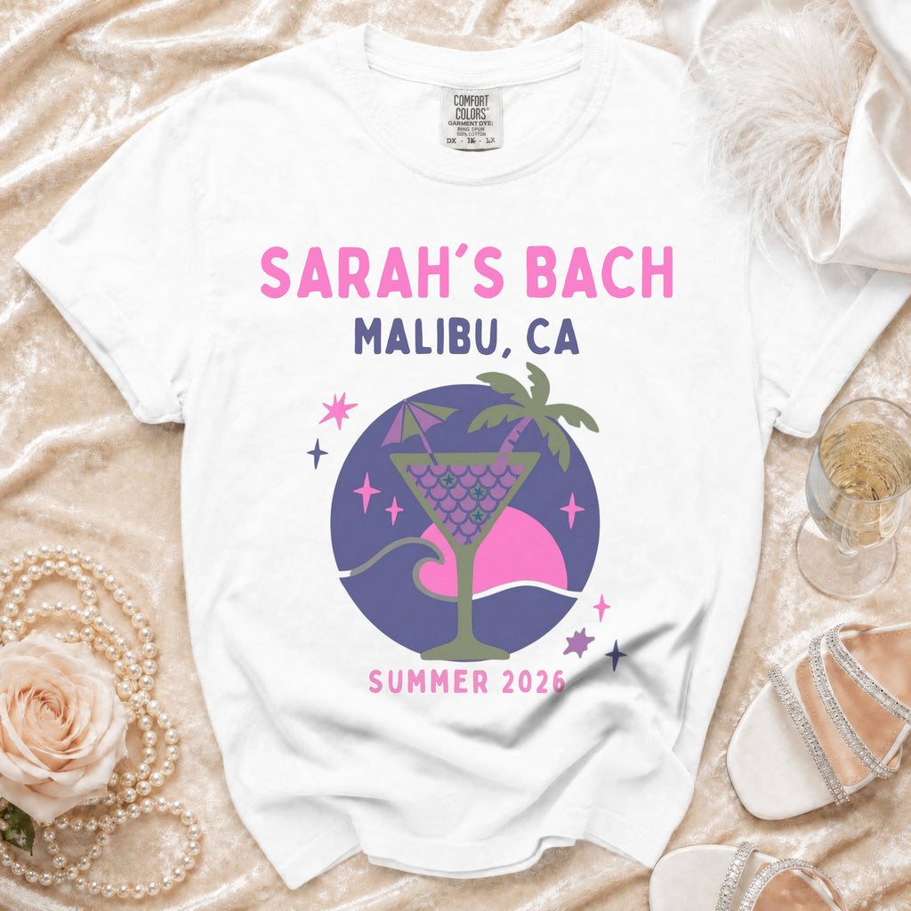 T-shirt for Sarah's Bach in Malibu, CA, Summer 2026.