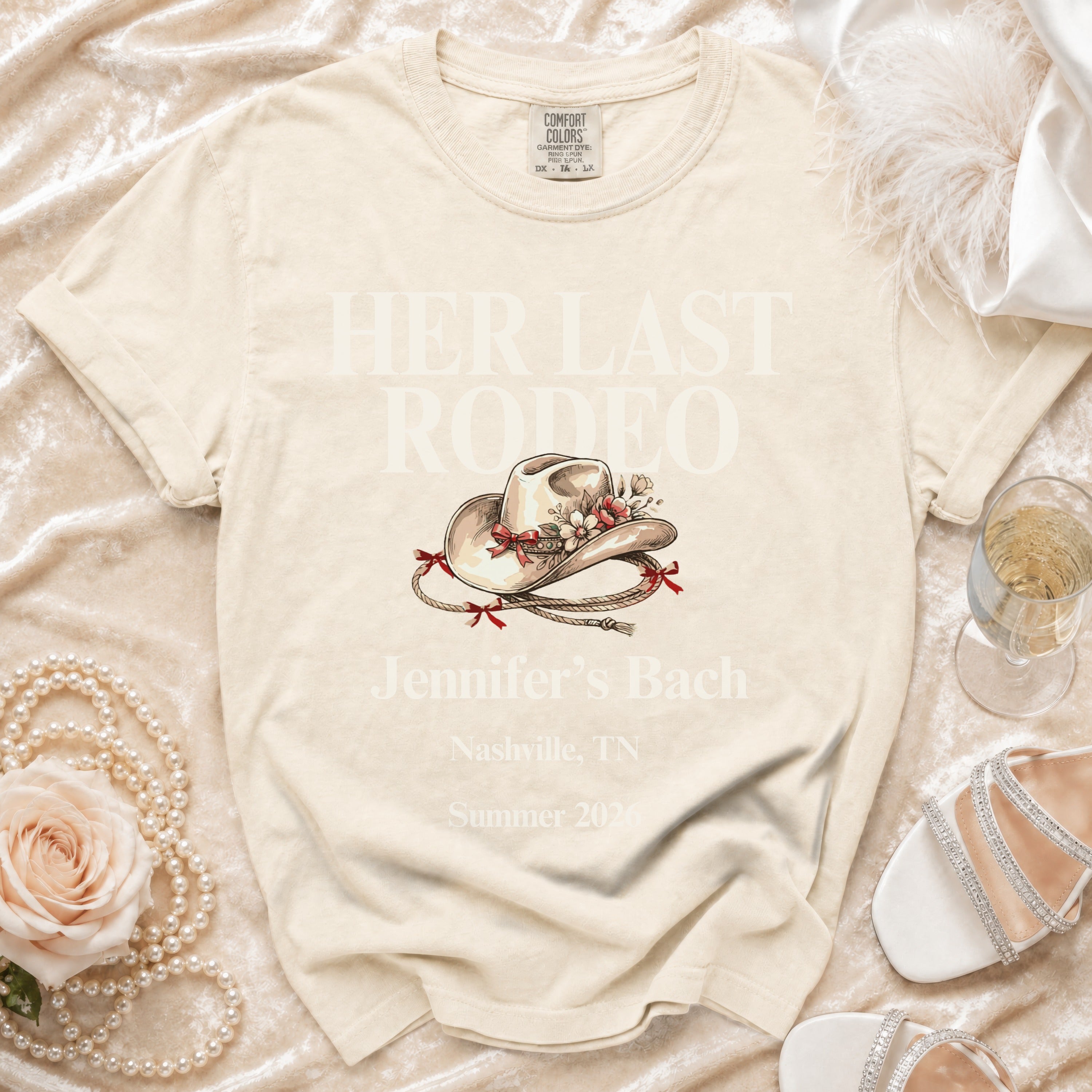"Her Last Rodeo" graphic tee for Jennifer's Bach, Nashville, TN, Summer 2026.