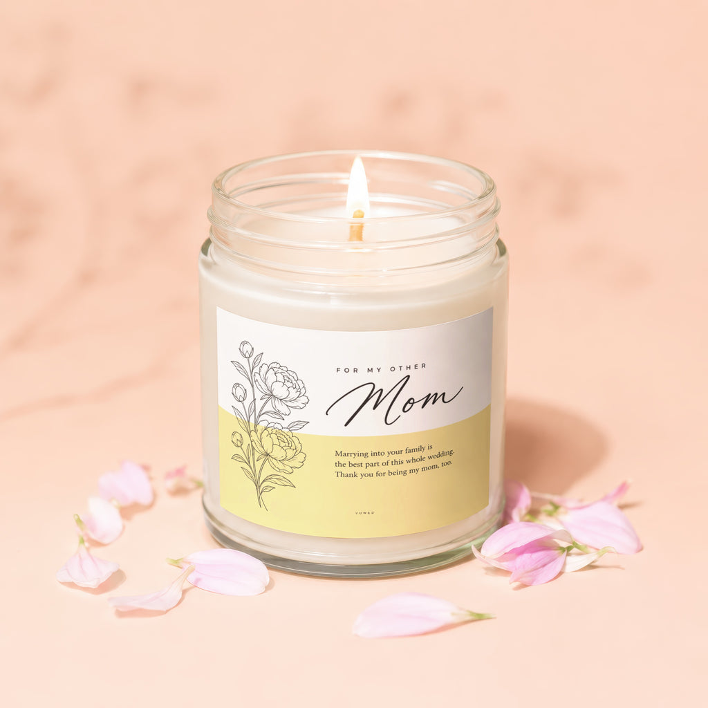 Glass jar candle with flame, reads "For My Other Mom."