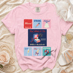 Pink t-shirt for Willow's Bachelorette with "Blessed, Strong, Valued" and "Red, White & I Do".