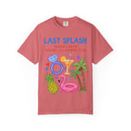 "Last Splash" Sarah's Bach Malibu, CA Summer 2026 t-shirt with tropical graphics.