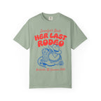 T-shirt with "Jennifer's Bach Her Last Rodeo" and cowboy boot graphic.