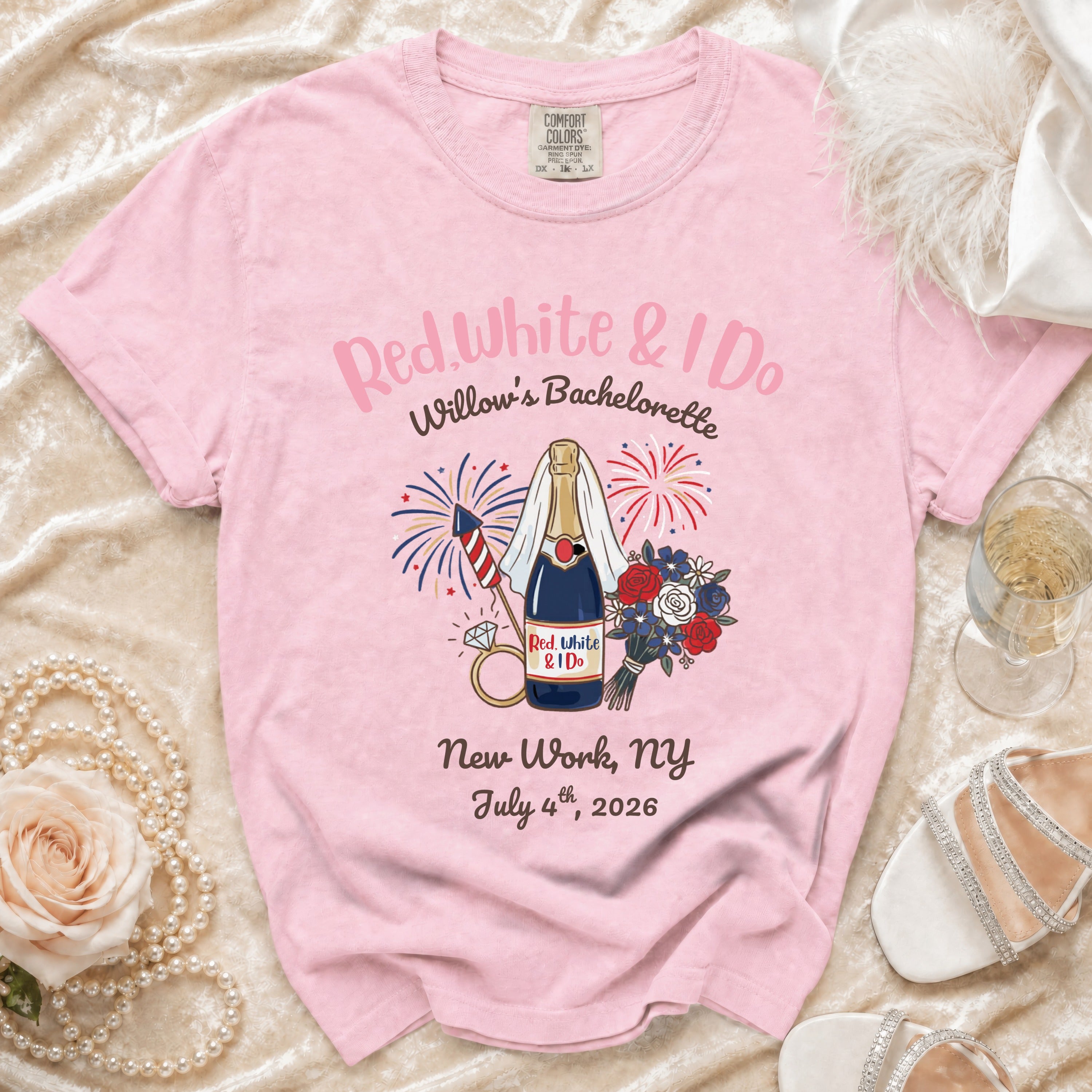 Red, White & I Do Willow's Bachelorette t-shirt with New York, NY date.