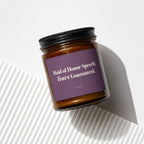 Amber candle with purple label reading "Maid of Honor Speech: Tears Guaranteed."