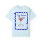 Light blue t-shirt with "Last Splash" cocktail graphic and event details.