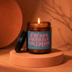 Amber glass candle with lit flame, label reads "Fabulous Mother of the Groom".