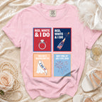 Red, White, & I Do bachelorette t-shirt with fireworks and champagne graphics.