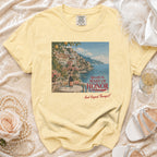 Yellow Comfort Colors t-shirt with a graphic of "Officially the Maid of Honor And Unpaid Therapist!".