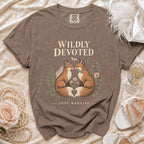 T-shirt with foxes, flowers, and "Wildly Devoted Just Married" text.