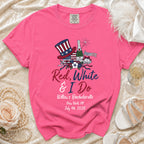 Pink t-shirt with "Red, White & I Do" text for Willow's Bachelorette.