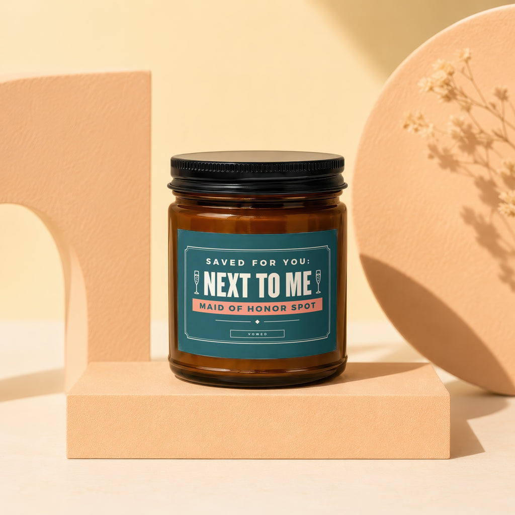Candle with "Next to Me, Maid of Honor Spot" text, "Saved For You" label.