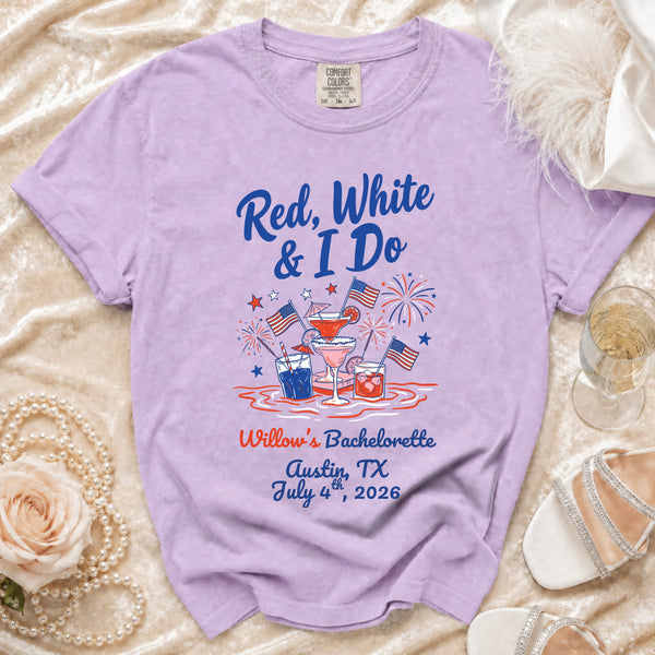 Red, White & I Do Bachelorette T-Shirt in Orchid