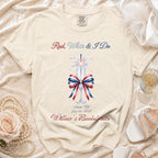 Red, White & I Do bachelorette t-shirt with festive fireworks and bow.