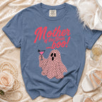 Blue t-shirt with "Mother of the Bride ... boo!" and a ghost graphic.