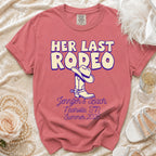 "Her Last Rodeo" t-shirt with cowboy boot and text for Jennifer & Bach, Nashville, TN, Summer 2026.