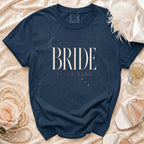 Navy t-shirt with "BRIDE AFTER DARK" text and moon and star graphics.