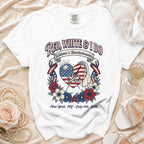 White t-shirt for "Willow's Bachelorette" with patriotic heart design.