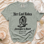 "Her Last Rodeo" t-shirt with cowboy boot graphic, "Jennifer's Bach Nashville, TN Summer 2026" text.