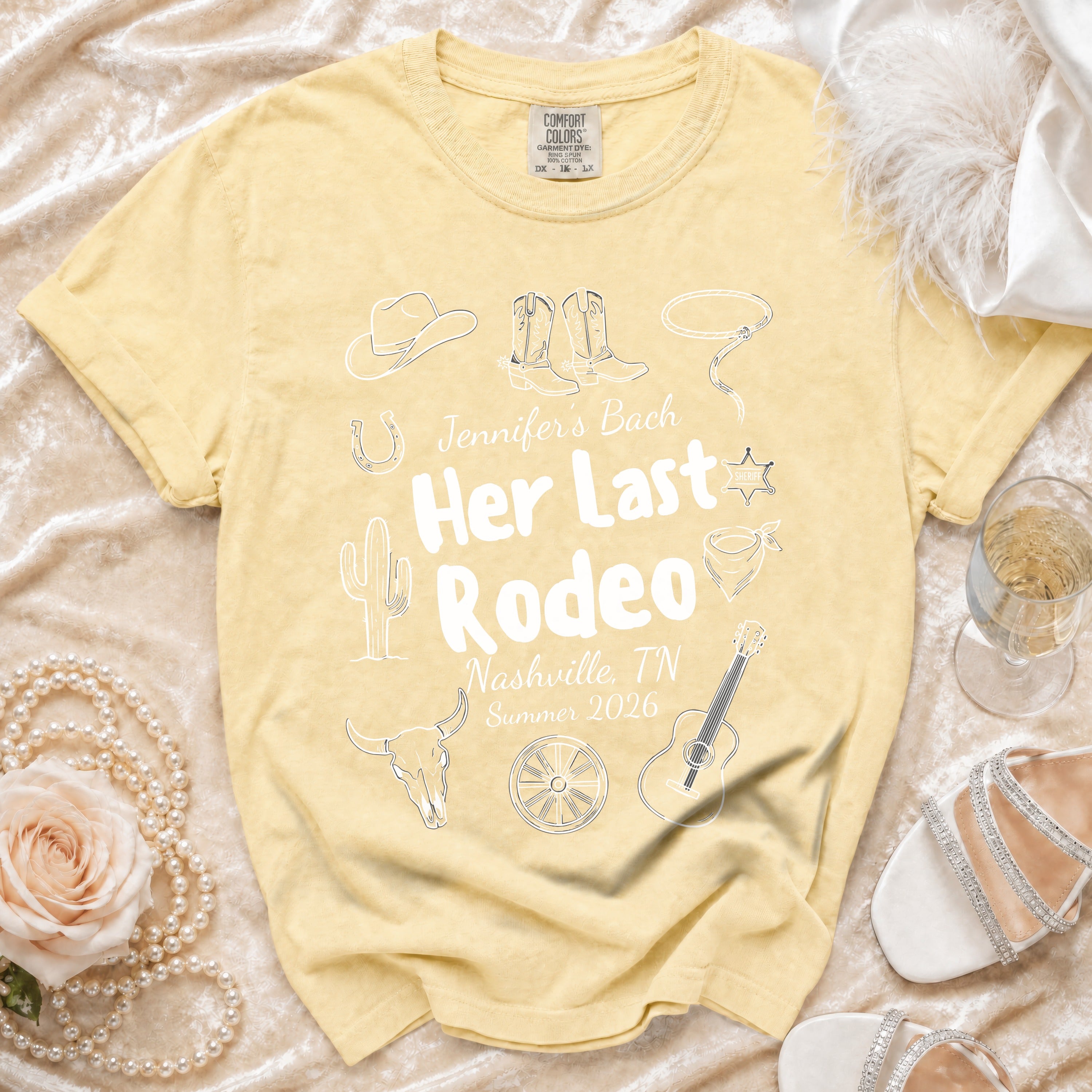 "Her Last Rodeo" graphic tee with Nashville, TN and Summer 2026.