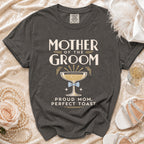 Mother of the Groom t-shirt with champagne glass and text.