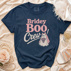 Dark navy t-shirt with "Bridey BOO Crew" and ghost bride graphic.