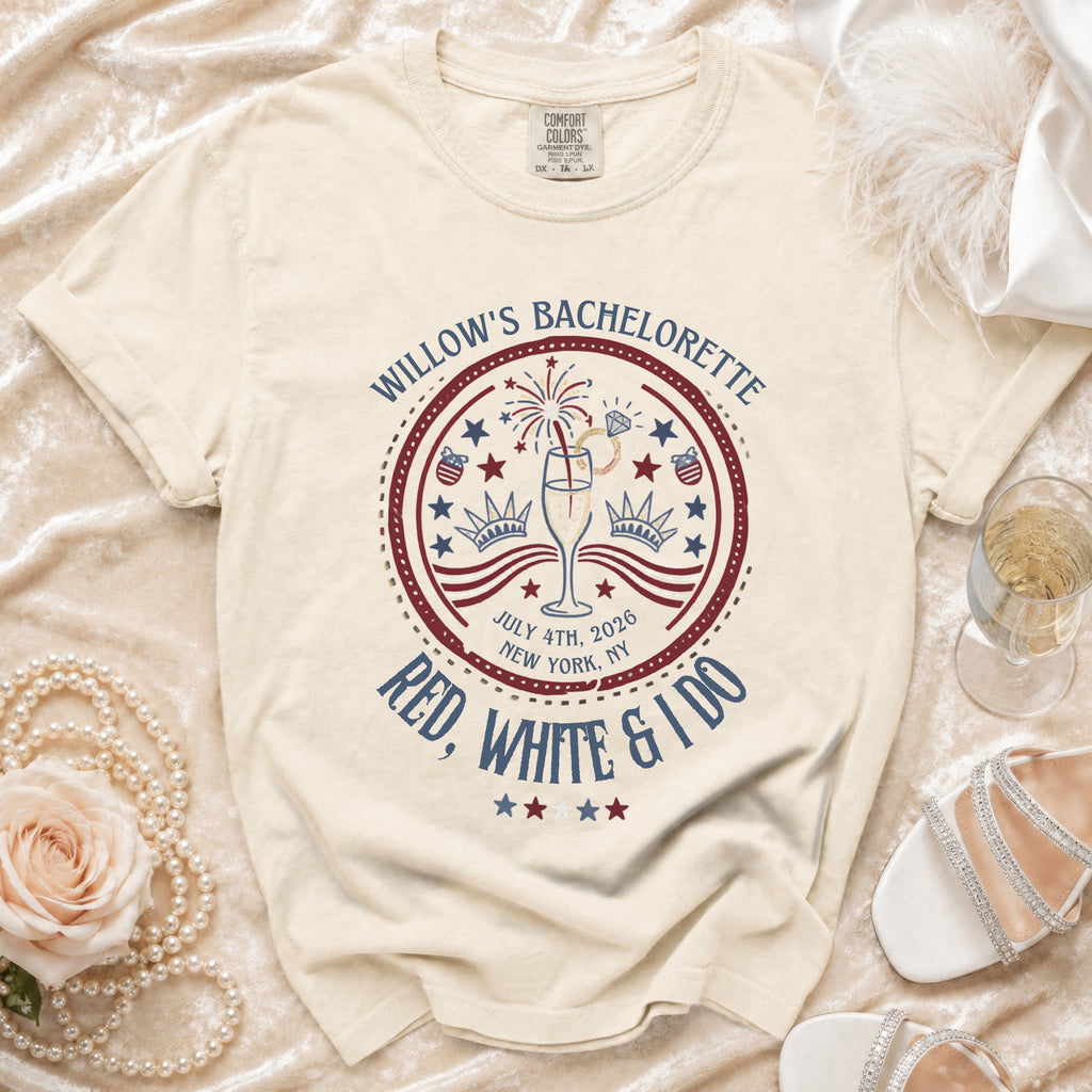 Willow's Bachelorette July 4th, 2026 Red, White & I Do tee.