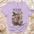 Purple t-shirt with "Mother of the Bride, Boo-tiful & Busy" Halloween graphic.