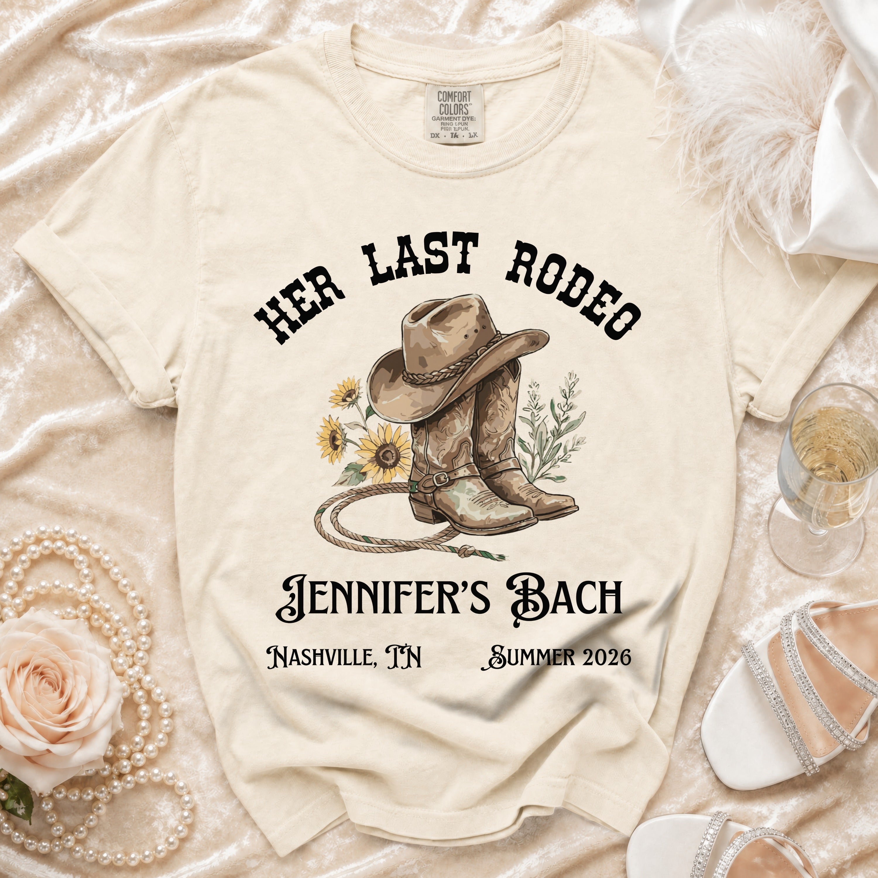 Her Last Rodeo t-shirt for Jennifer's Bach in Nashville, Summer 2026.